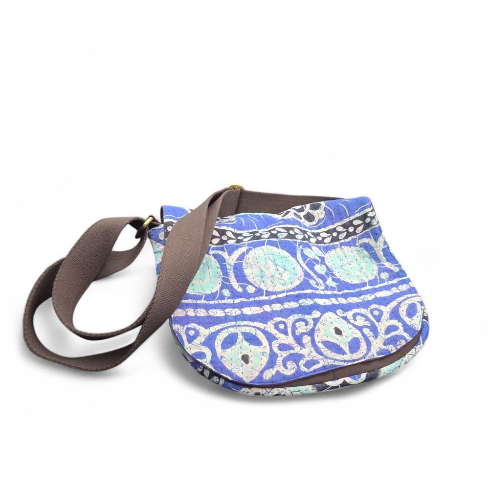 Sari Bari Fair Trade Bag Crossbody Messanger Purse Blue & White Satchel Bag